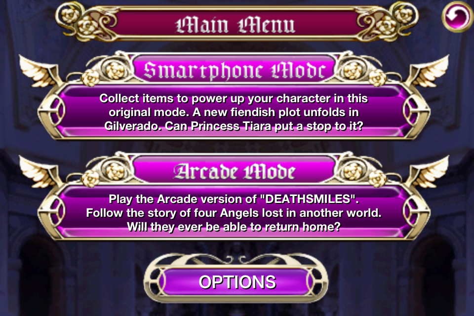 Deathsmiles (iPhone) screenshot: Mode selection