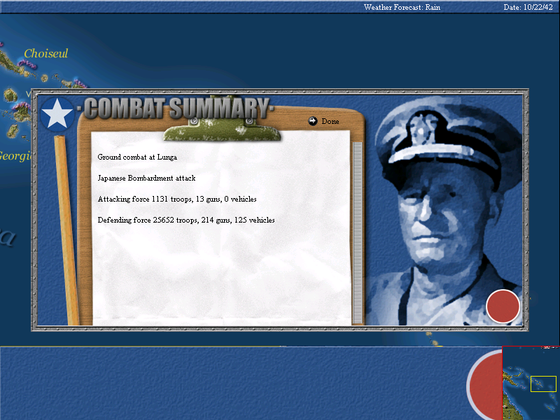 Uncommon Valor: Campaign for the South Pacific (Windows) screenshot: Combat summary