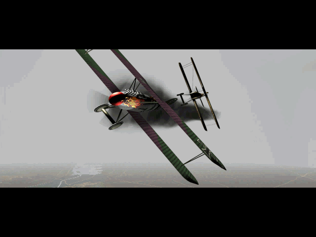 Flying Corps: Gold (DOS) screenshot: Intro sequence - hit by enemy