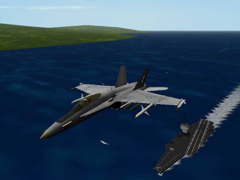 F/A-18 Korea (Windows) screenshot: F/A-18C and CVN-65