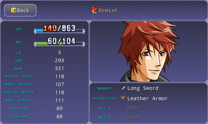Symphony of Eternity (Android) screenshot: Stats, can't do an RPG without them