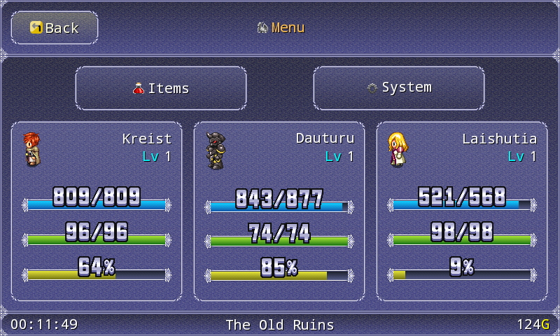 Symphony of Eternity (Android) screenshot: The in-game menu