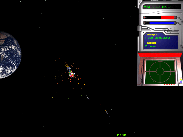 Star Havoc (Windows) screenshot: Harassed by two automated satellites