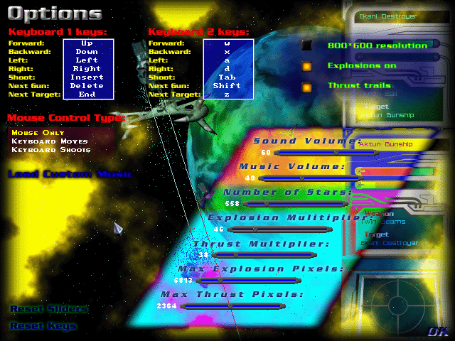 Star Havoc (Windows) screenshot: Trippy options screen