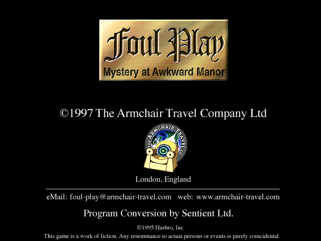 Foul Play: Mystery at Awkward Manor (Windows 16-bit) screenshot: Opening splash screen (English)