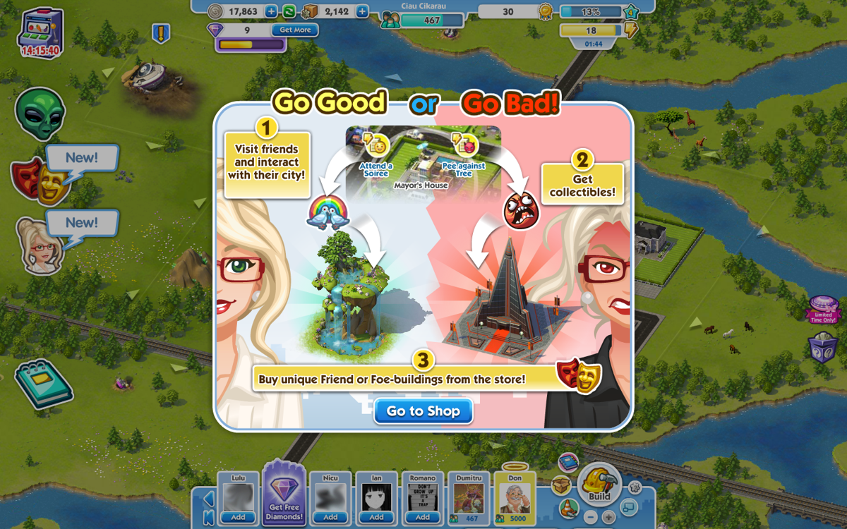 SimCity Social (Browser) screenshot: You can visit your friends' cities and make fun of them.