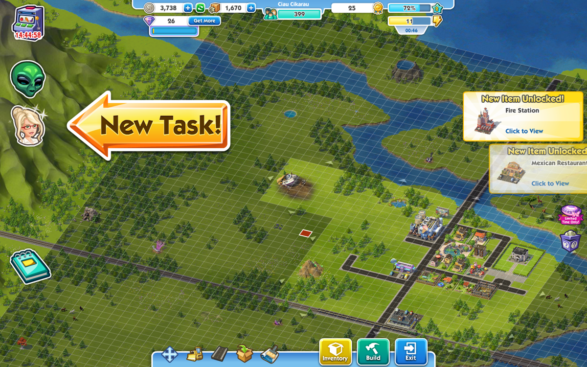 SimCity Social (Browser) screenshot: New structures unlocked after increasing my population.