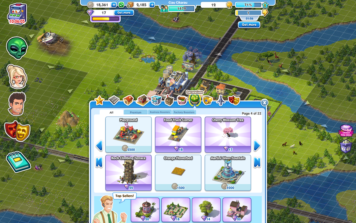 SimCity Social (Browser) screenshot: Some constructions can be bought only with diamonds.