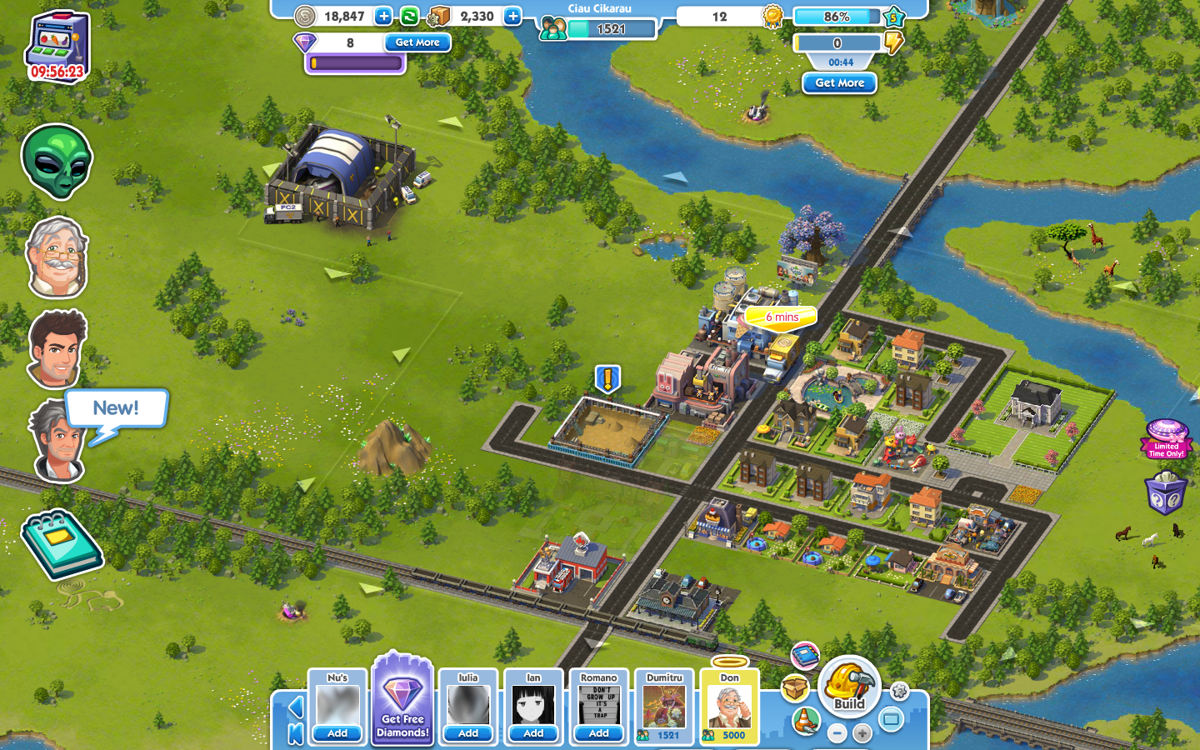 SimCity Social (Browser) screenshot: Can't finish the structure without more energy.