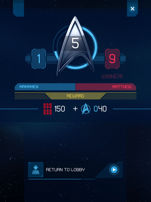 Star Trek: Rivals (iPad) screenshot: This game was lost to my opponent.