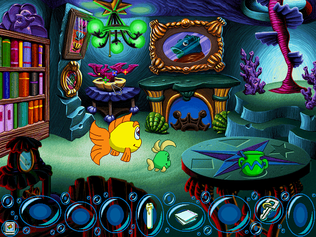 Freddi Fish 5: The Case of the Creature of Coral Cove (Windows) screenshot: Marty's nicely furnished living room