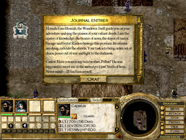 Invictus: In the Shadow of Olympus (Windows) screenshot: Journal