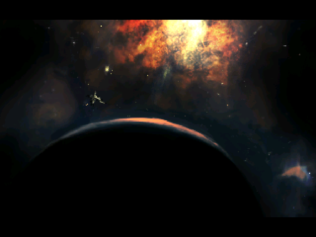 Gemini Rue (iPad) screenshot: The opening sequence is set in space