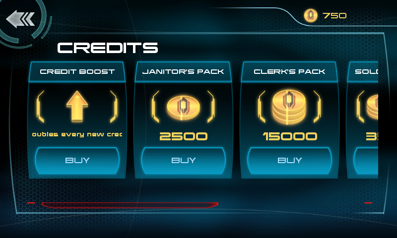 Mass Effect: Infiltrator (Android) screenshot: More credits can be bought through IAPs