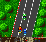 NASCAR Racers (Game Boy Color) screenshot: Racing in the jungle.