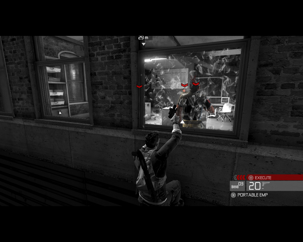 Tom Clancy's Splinter Cell: Conviction (Windows) screenshot: Executing security guys through the window