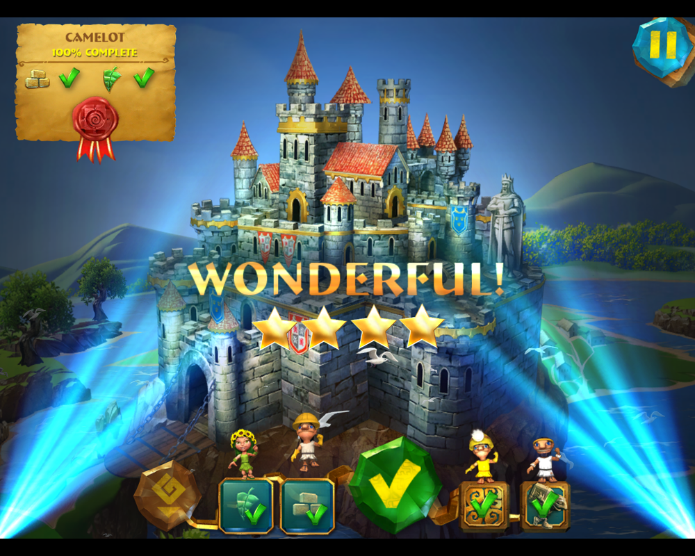 7 Wonders: Magical Mystery Tour (Windows) screenshot: Camelot stage complete with maximum score