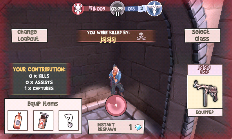 Blitz Brigade (Android) screenshot: Killed - waiting to respawn