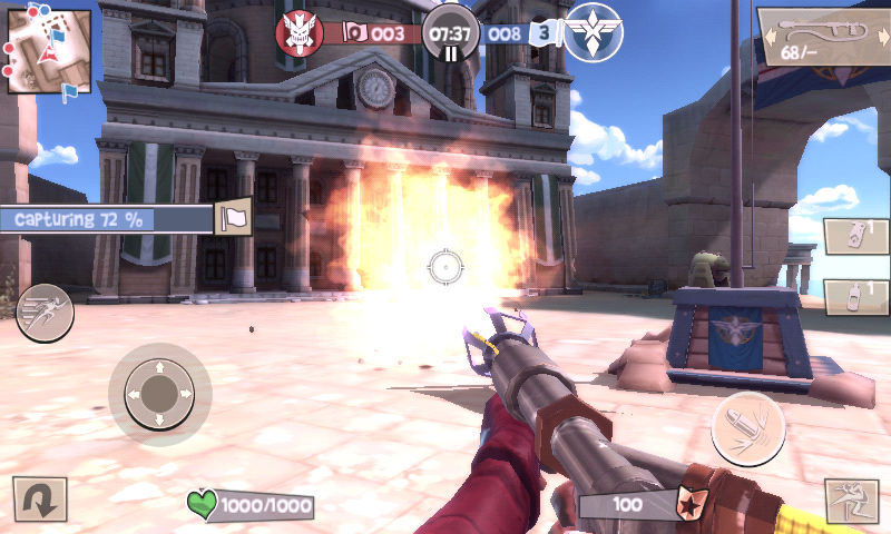 Blitz Brigade (Android) screenshot: Flamethrower in action
