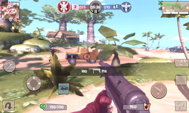 Blitz Brigade (Android) screenshot: Shooting at enemy 4x4