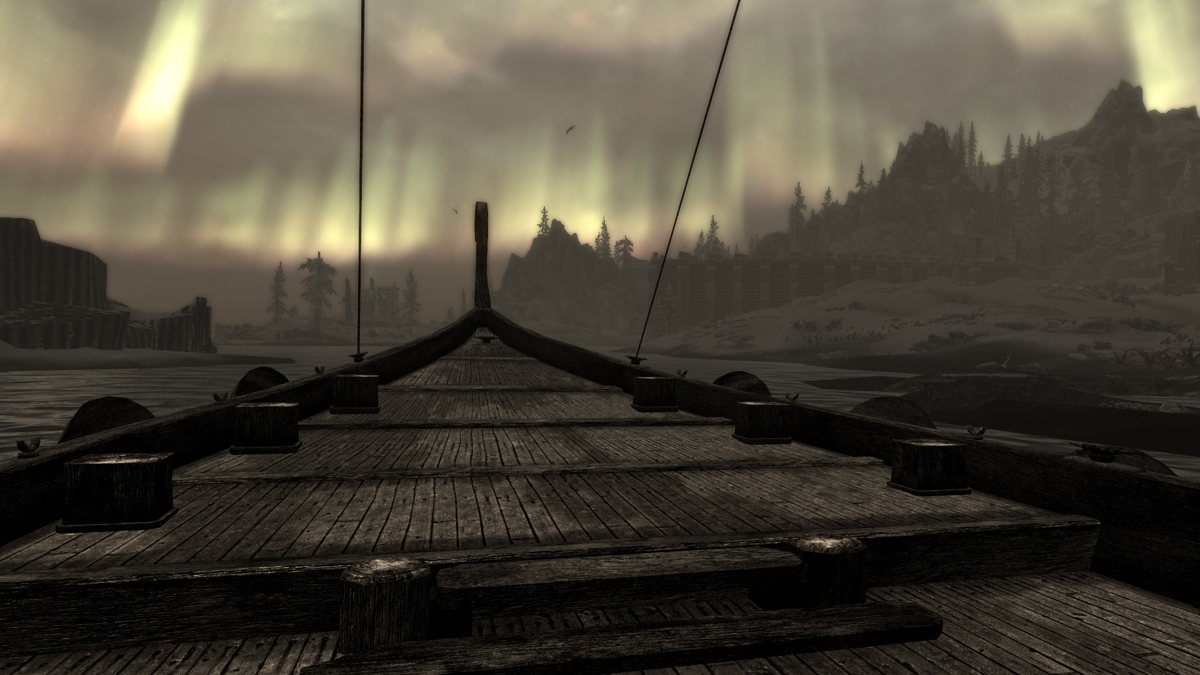 The Elder Scrolls V: Skyrim - Dragonborn (Windows) screenshot: Traveling to Solstheim by ship.
