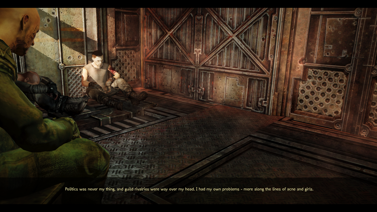 Mars: War Logs (Windows) screenshot: The game opens with the inner monologue of Innocence Smith, a prisoner of war, who will soon run into the player character Roy Temperance.