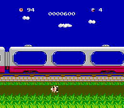 Challenger (NES) screenshot: Try not to fall off the train.