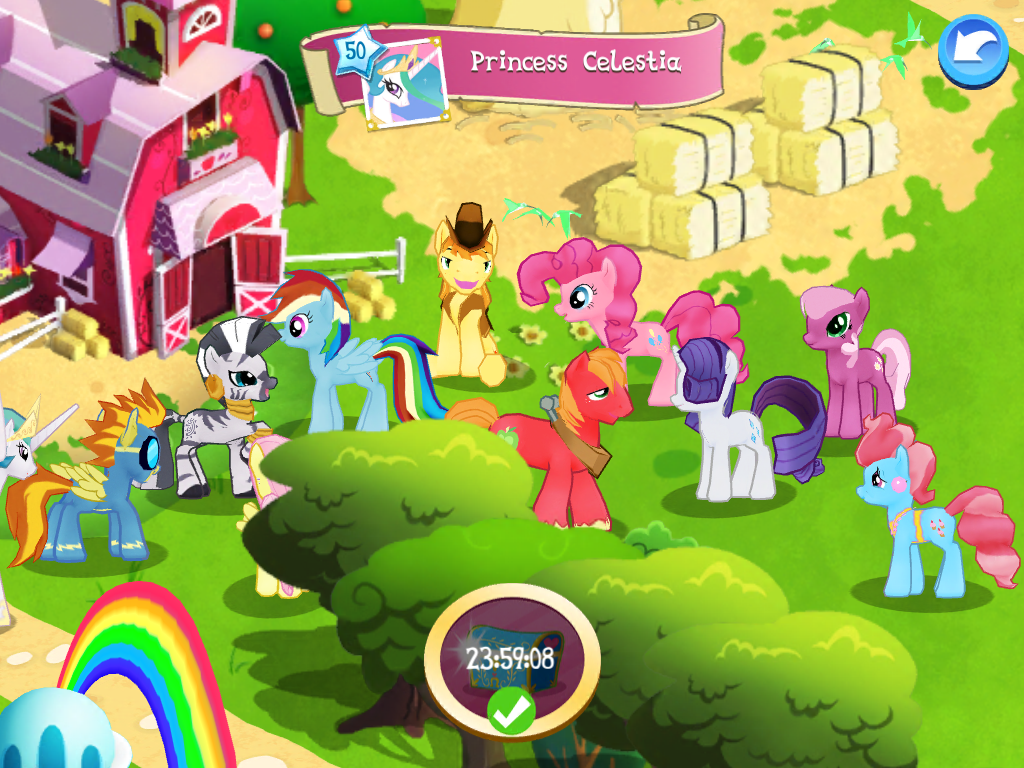 My Little Pony: Magic Princess Quests (iPad) screenshot: When not loitering, ponies gather in groups and talk to each other.