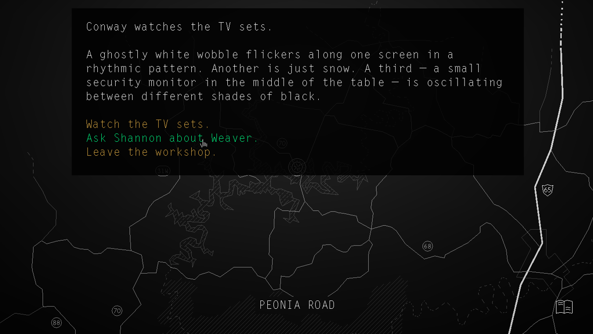 Kentucky Route Zero: Act I (Windows) screenshot: This part of the game has no visuals, only text.