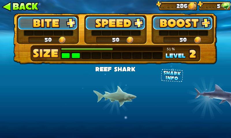 Hungry Shark: Evolution (Android) screenshot: Upgrading shark