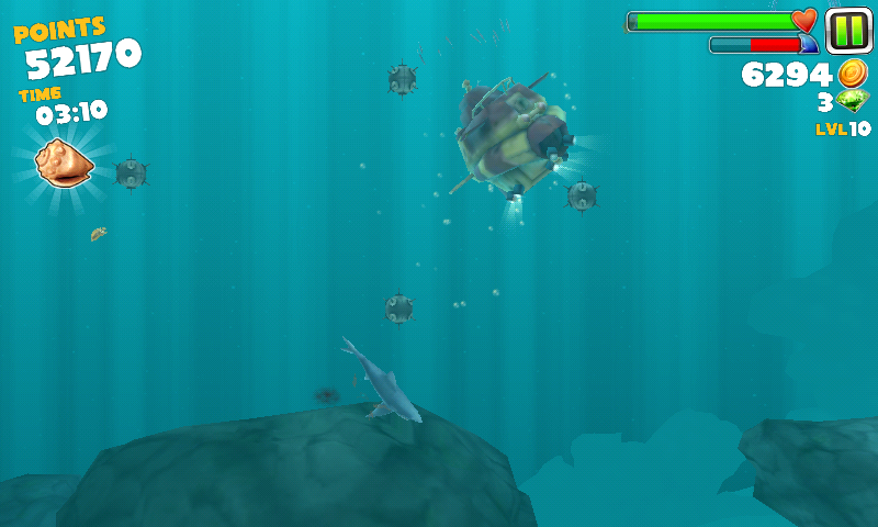 Hungry Shark: Evolution (Android) screenshot: Watch out! This sub shoots torpedoes