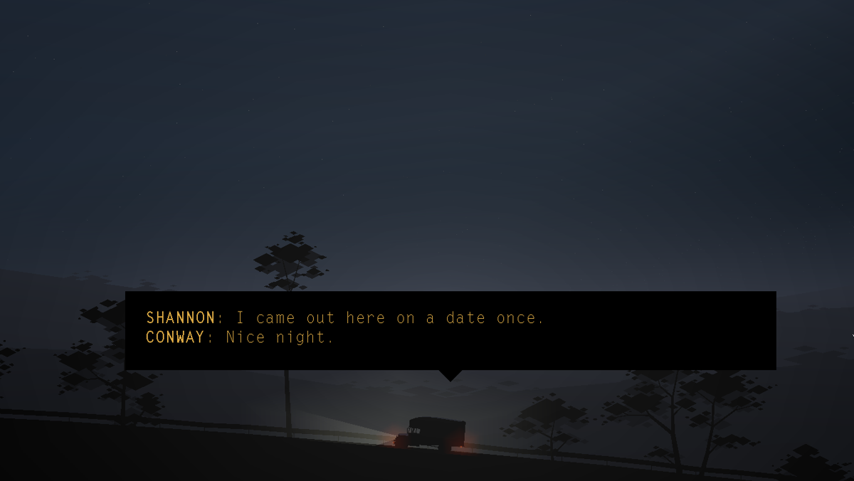 Kentucky Route Zero (Windows) screenshot: Act 2: Many places on the map are optional, but they expand the characters' backgrounds.