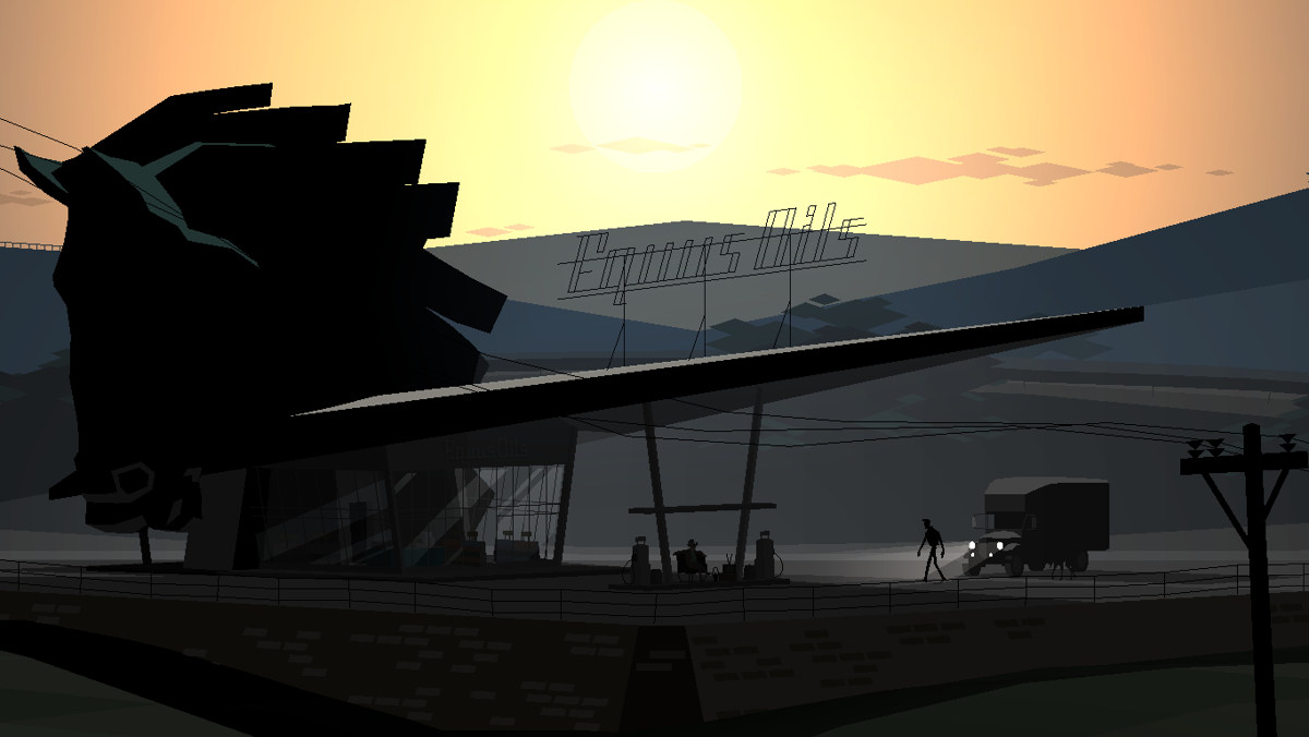 Kentucky Route Zero: Act I (Windows) screenshot: Conway approaches the gas station.
