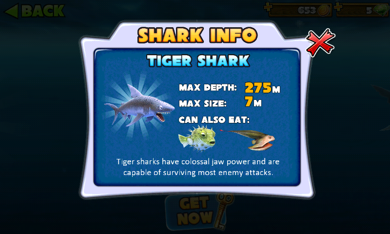 Hungry Shark: Evolution (Android) screenshot: Shark info