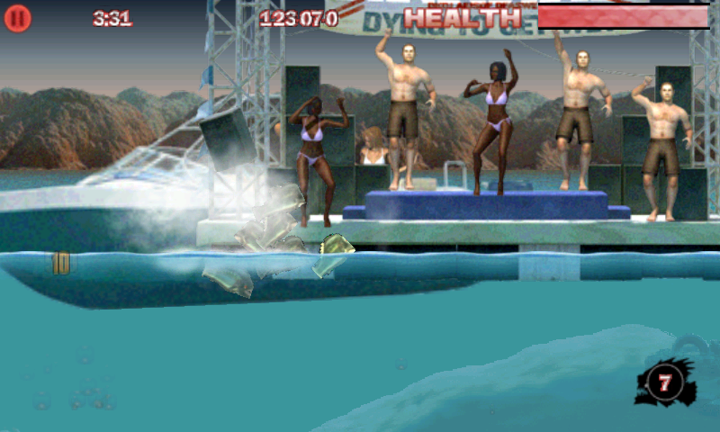 Piranha 3DD: The Game (Android) screenshot: Tearing down the stage