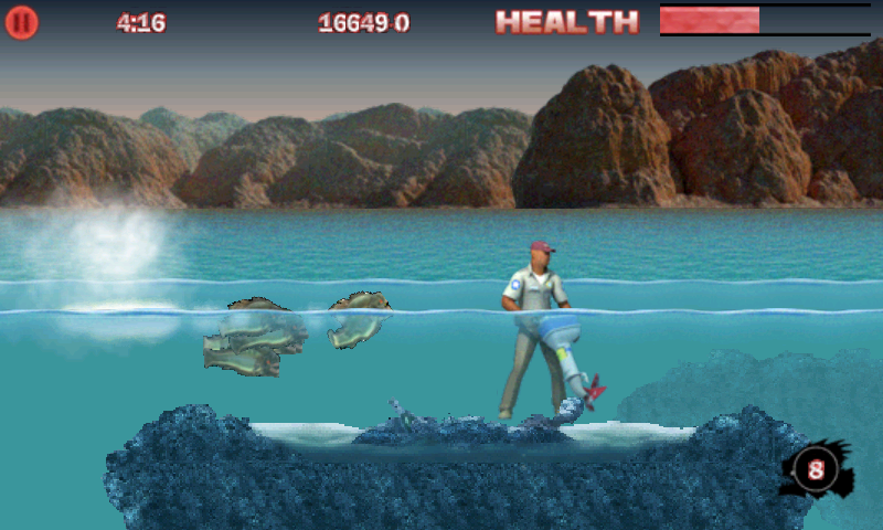 Piranha 3DD: The Game (Android) screenshot: This guy is armed, attack from behind