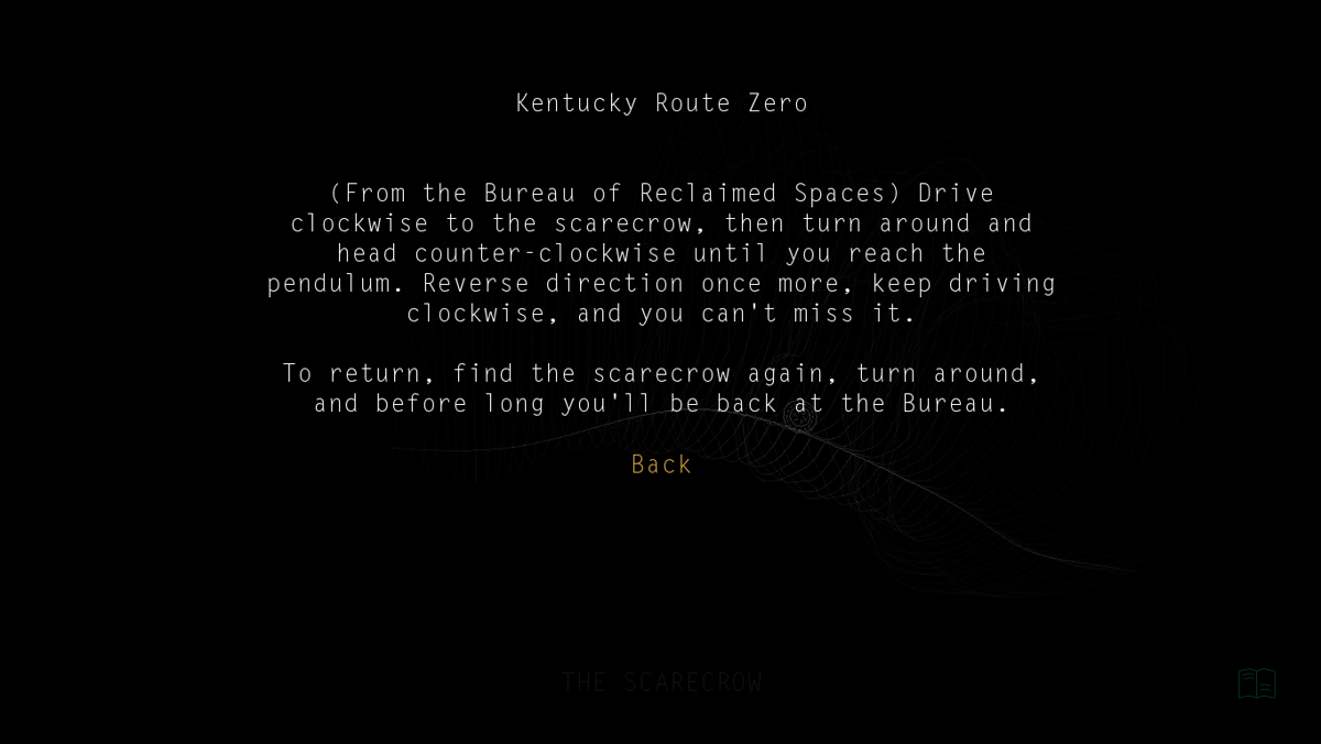 Kentucky Route Zero (Windows) screenshot: Act 2: Instructions in the notes section on how to navigate the Zero.