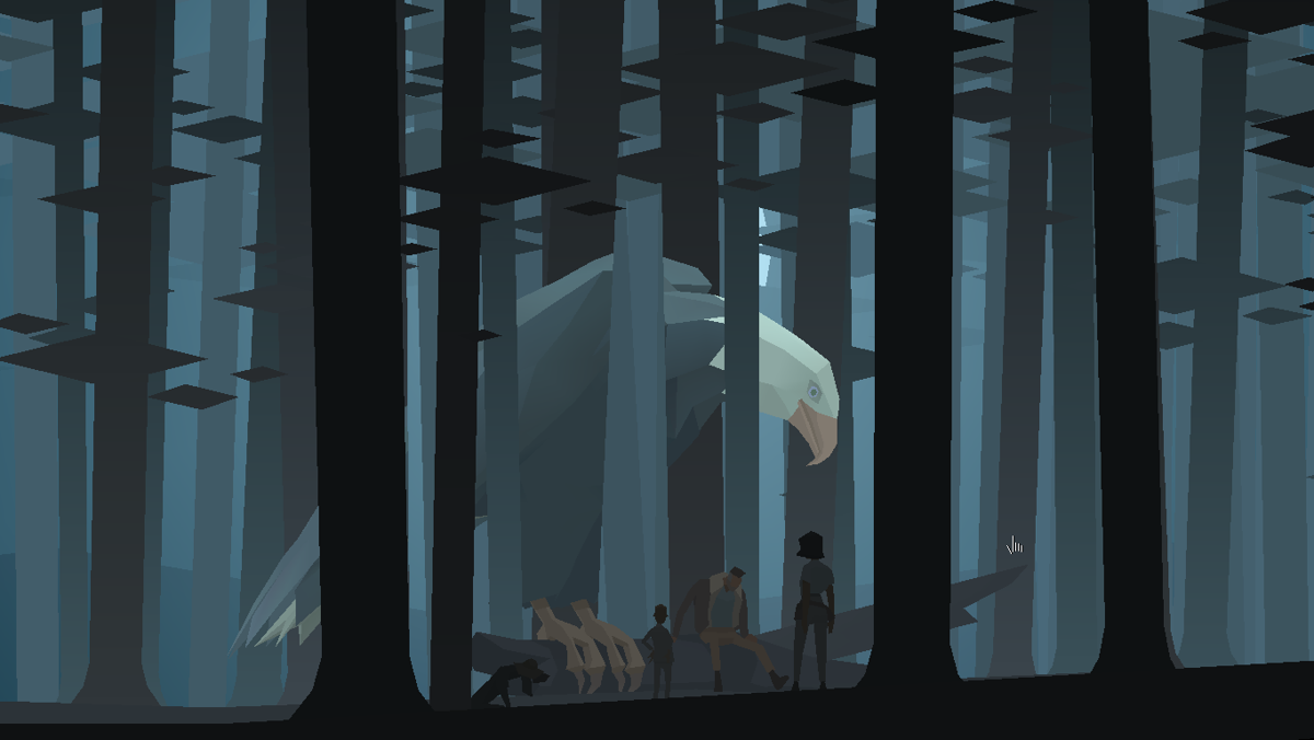 Kentucky Route Zero (Windows) screenshot: Act 2: In the forest with Ezra, the last scene of the second act.