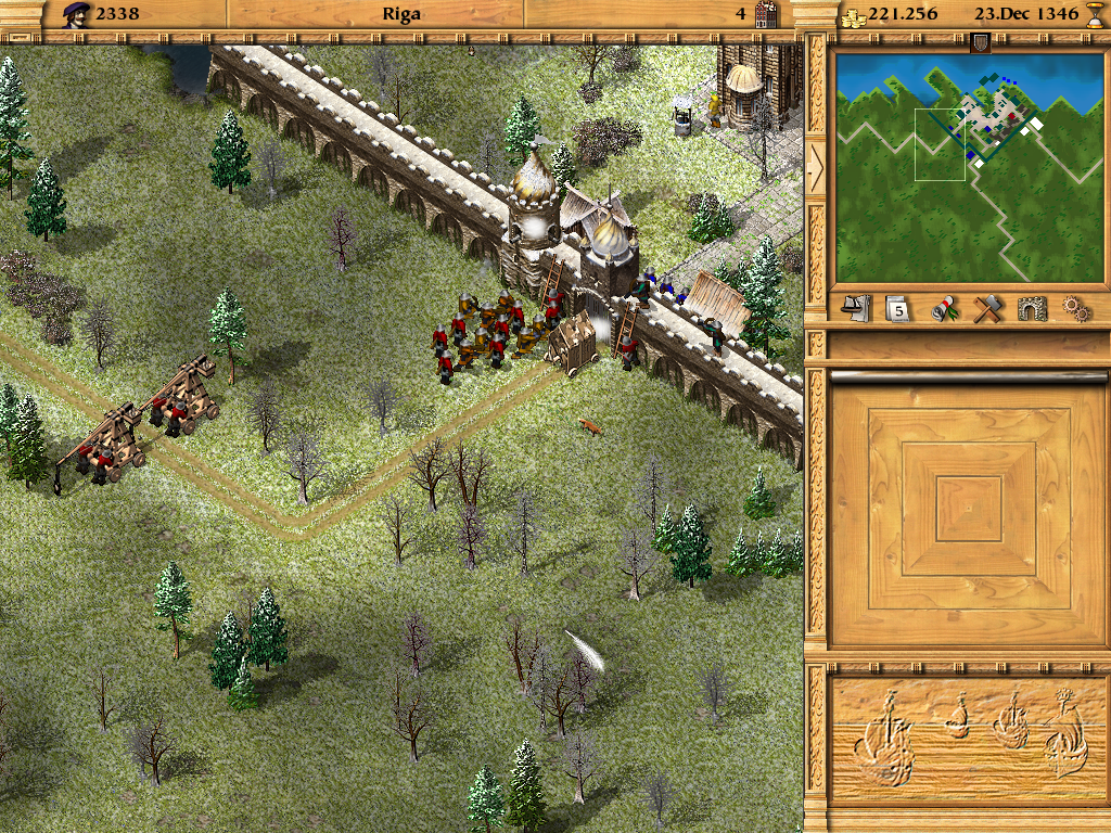Patrician III (Windows) screenshot: Riga is under siege.