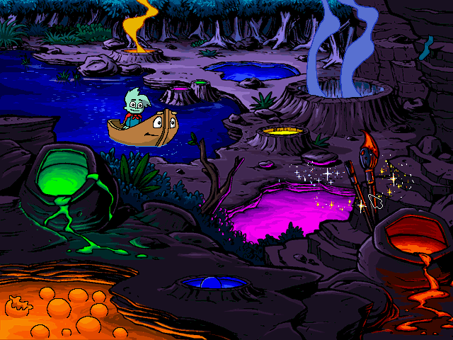 Pajama Sam: No Need to Hide When It's Dark Outside (Windows) screenshot: The colorful geysers!