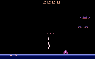 Demon Attack (Atari 2600) screenshot: A game in progress