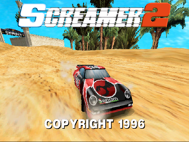 Screamer 2 (DOS) screenshot: Title screen (SVGA mode)