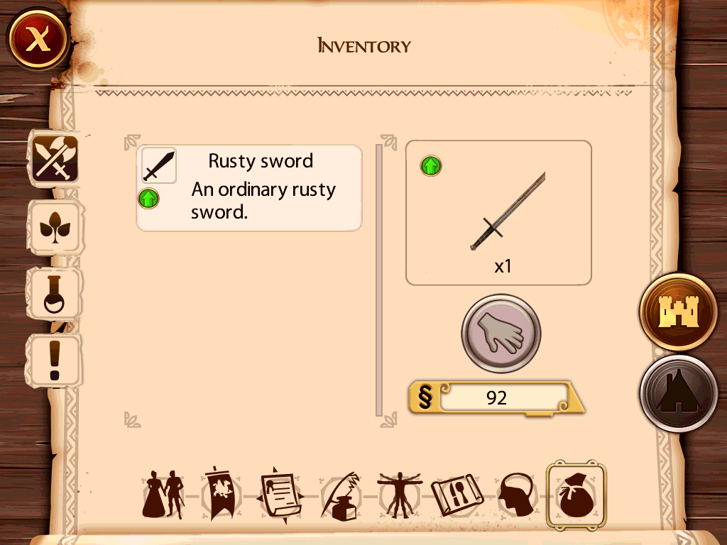 The Sims: Medieval (iPad) screenshot: A classic inventory with classic items.