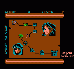 Challenge of the Dragon (NES) screenshot: Overview map of Lorin with all the levels
