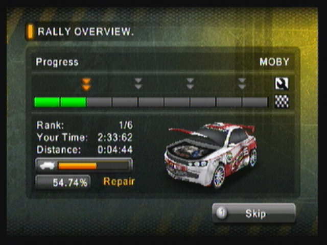Rally Master Pro (Zeebo) screenshot: After you're done, an animation shows your car being repaired by returning to its original undamaged form (or close to it, depending on your performance during the mini-game).