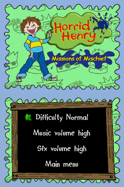 Horrid Henry: Missions of Mischief (Nintendo DS) screenshot: Options