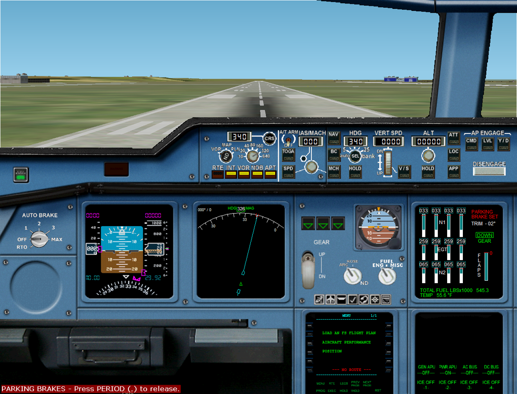 Fly the Airbus A380 (Windows) screenshot: A380 pilot seat, 2D view. (FS2k2)