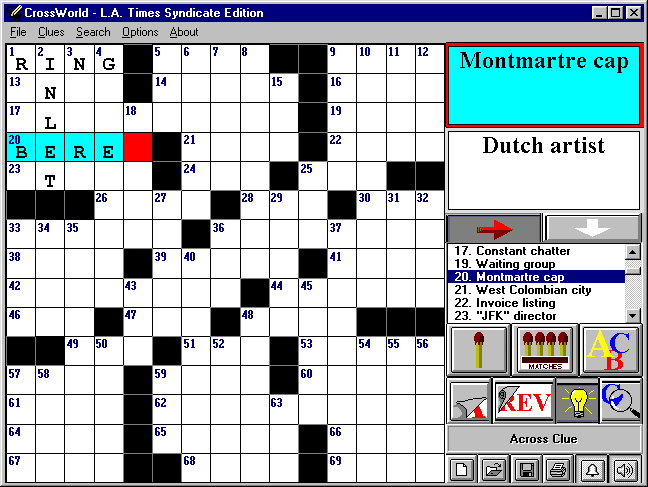 CrossWorld 95 (Windows) screenshot: CrossWorld - Solving the puzzle is in progress