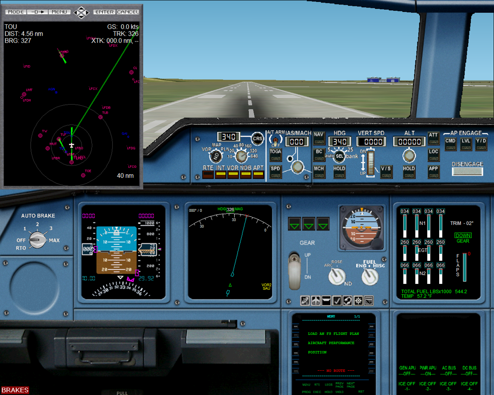 Fly the Airbus A380 (Windows) screenshot: A380 GPS map popup, we are in Tolouse where the aircraft is finally assembled (top left). (FS2k2)