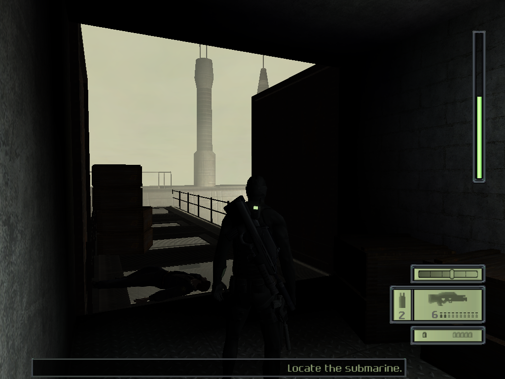 Tom Clancy's Splinter Cell: Mission-Pack (Windows) screenshot: Vselka Infiltration - Found the submarine.